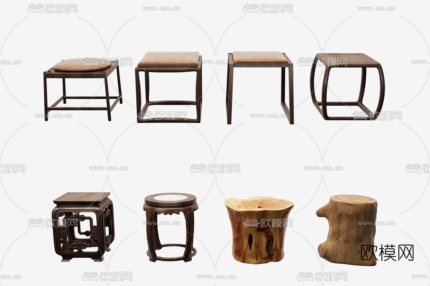 中式实木圆凳矮凳凳子3d模型下载