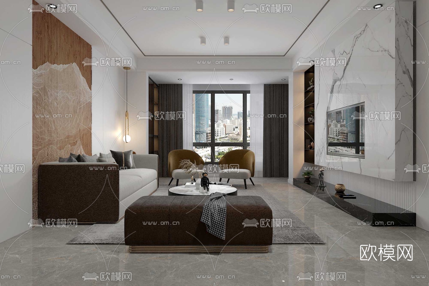 现代轻奢客厅餐厅免费3d模型