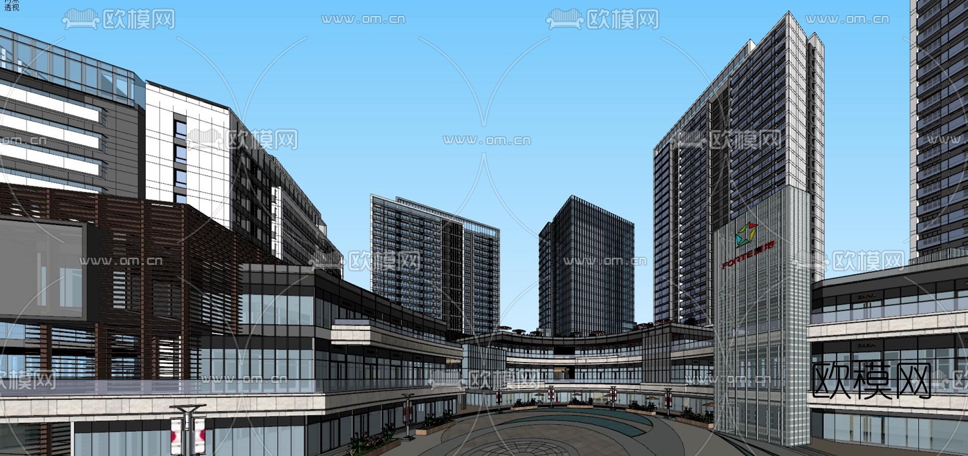 现代办公园区鸟瞰夜景su模型下载（渲染图5）