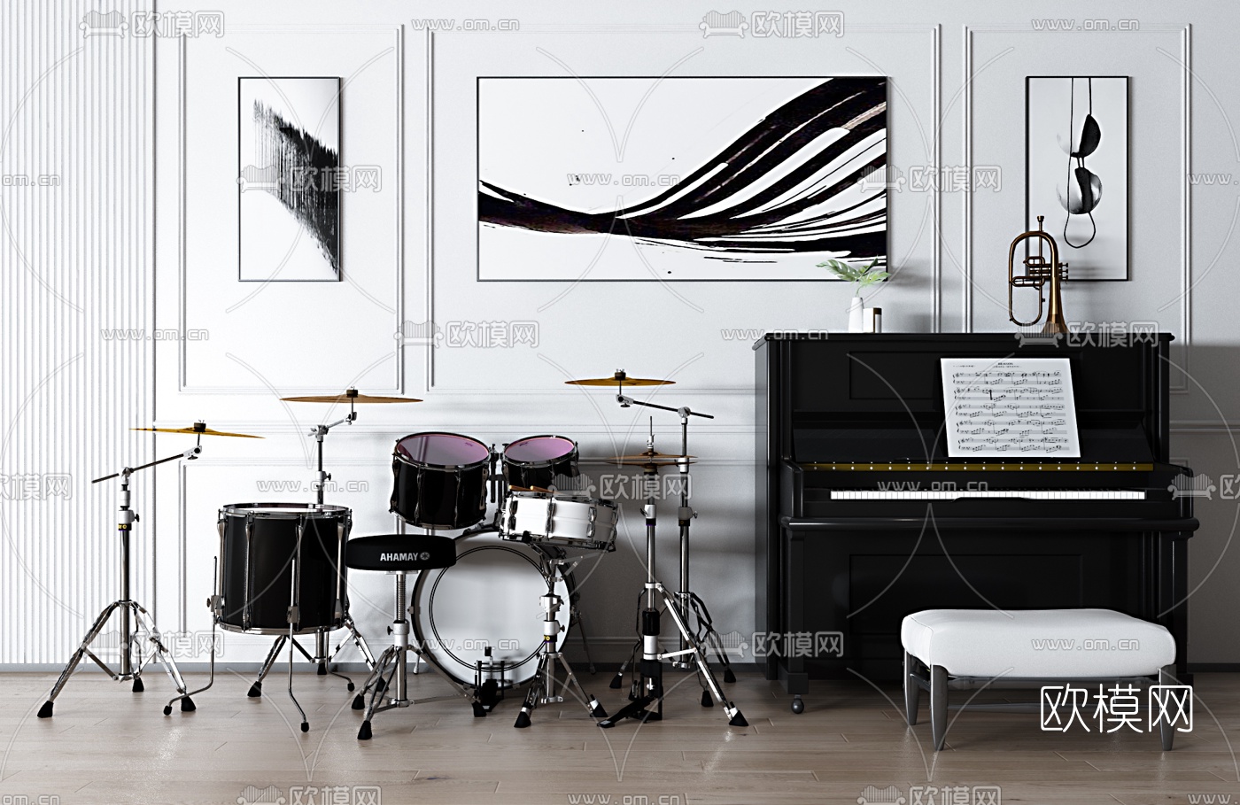现代架子鼓钢琴3d模型下载