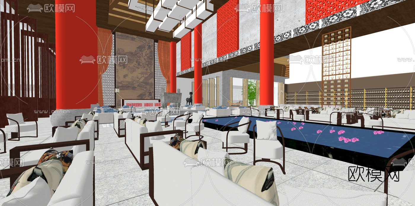中式酒店洽谈区su模型下载（渲染图3）