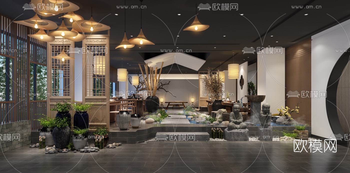 新中式茶楼3d模型下载（渲染图1）