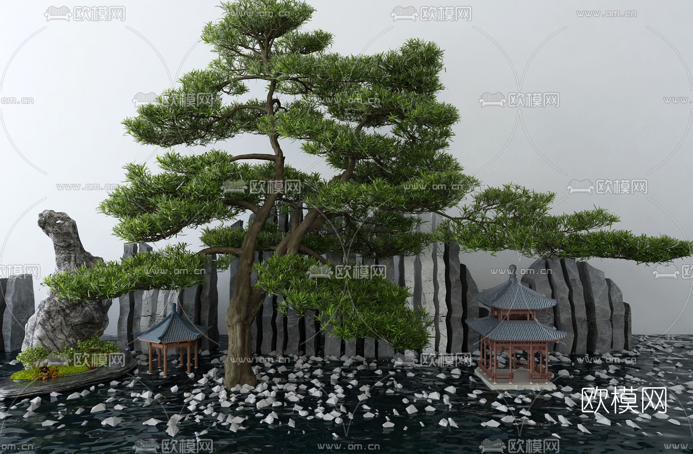 新中式松树景观小品3d模型