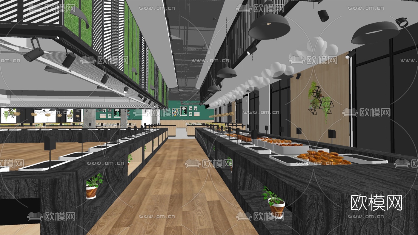 工业风学校饭堂su模型下载（渲染图5）