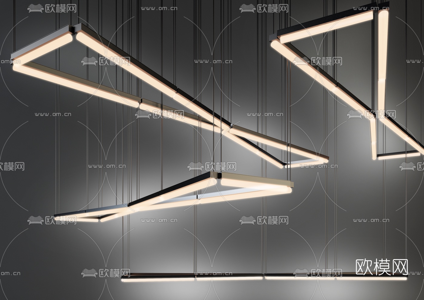 现代创意办公线性吊灯3d模型下载
