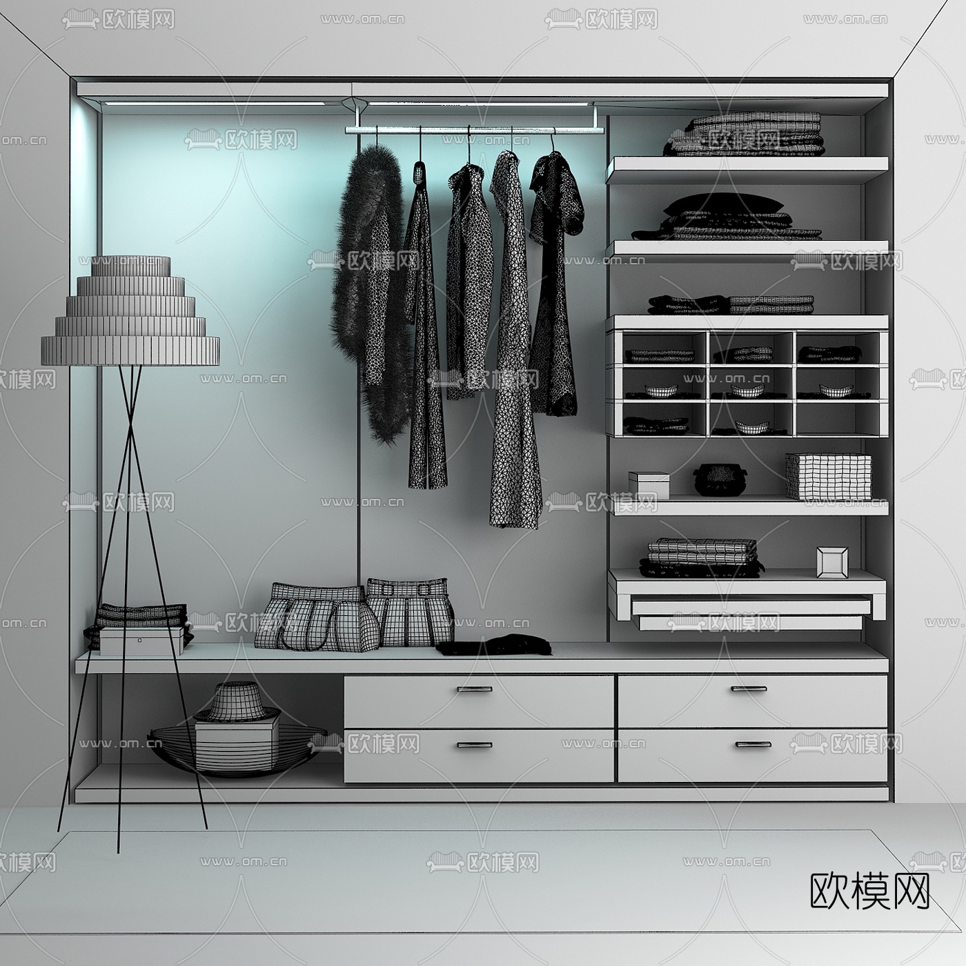 现代实木多功能衣柜3d模型