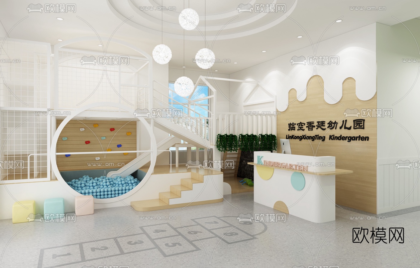 现代幼儿园接待大厅3d模型