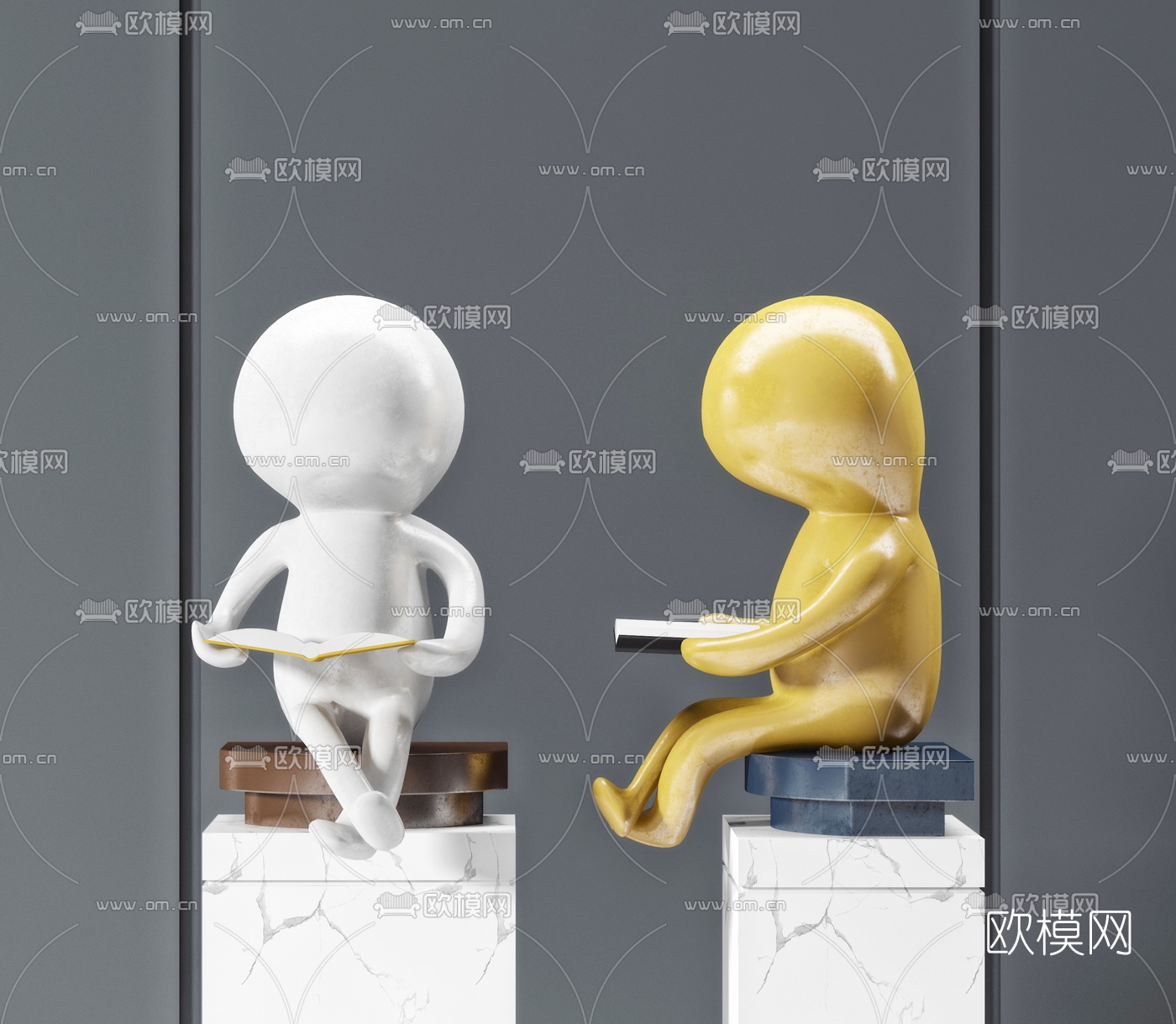 现代无脸小人雕塑3d模型