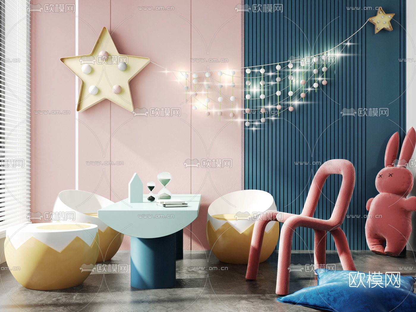 现代儿童桌椅3d模型下载