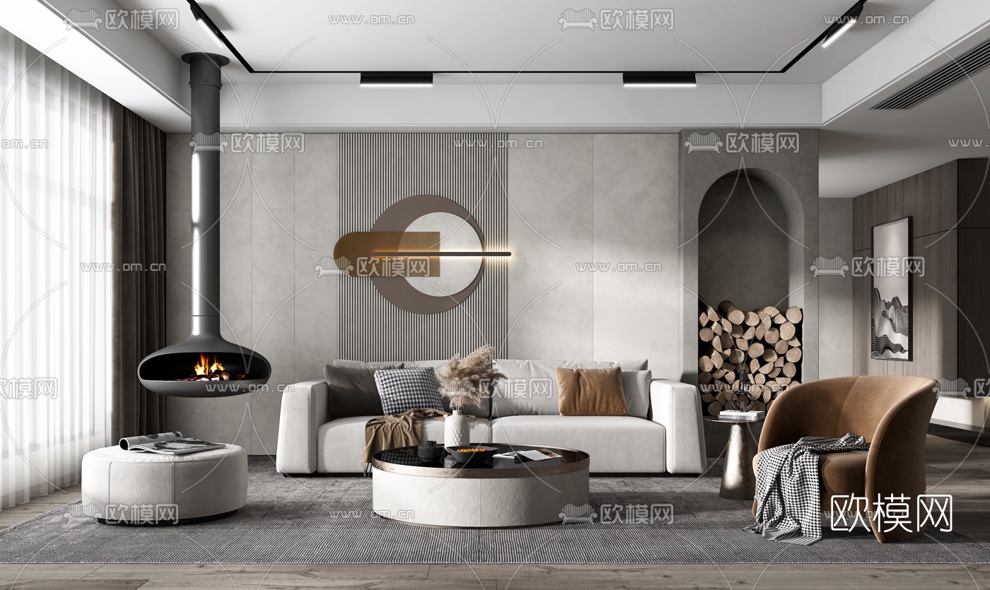 现代布艺沙发组合3d模型下载