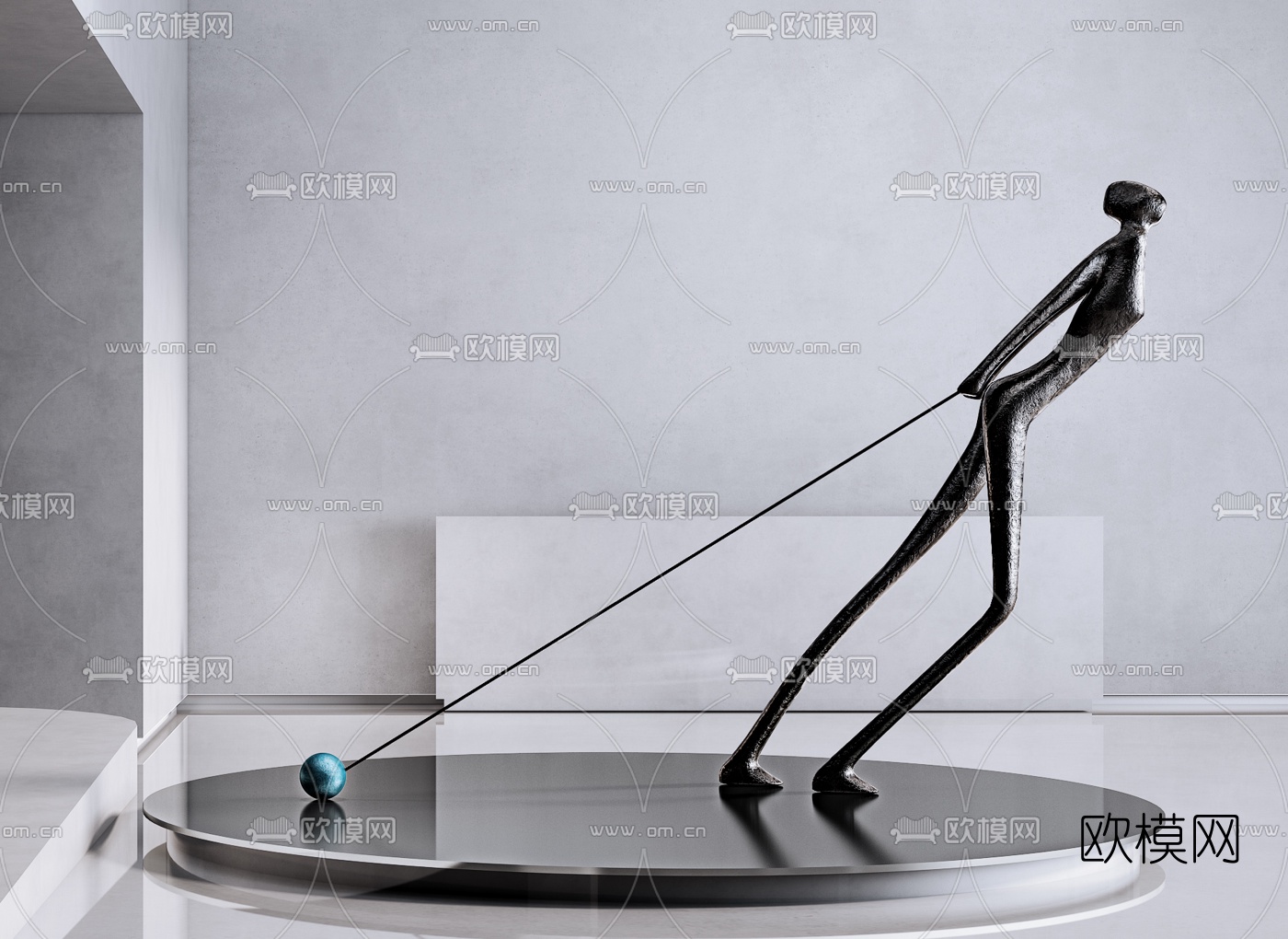 现代艺术人物拉球雕塑3d模型