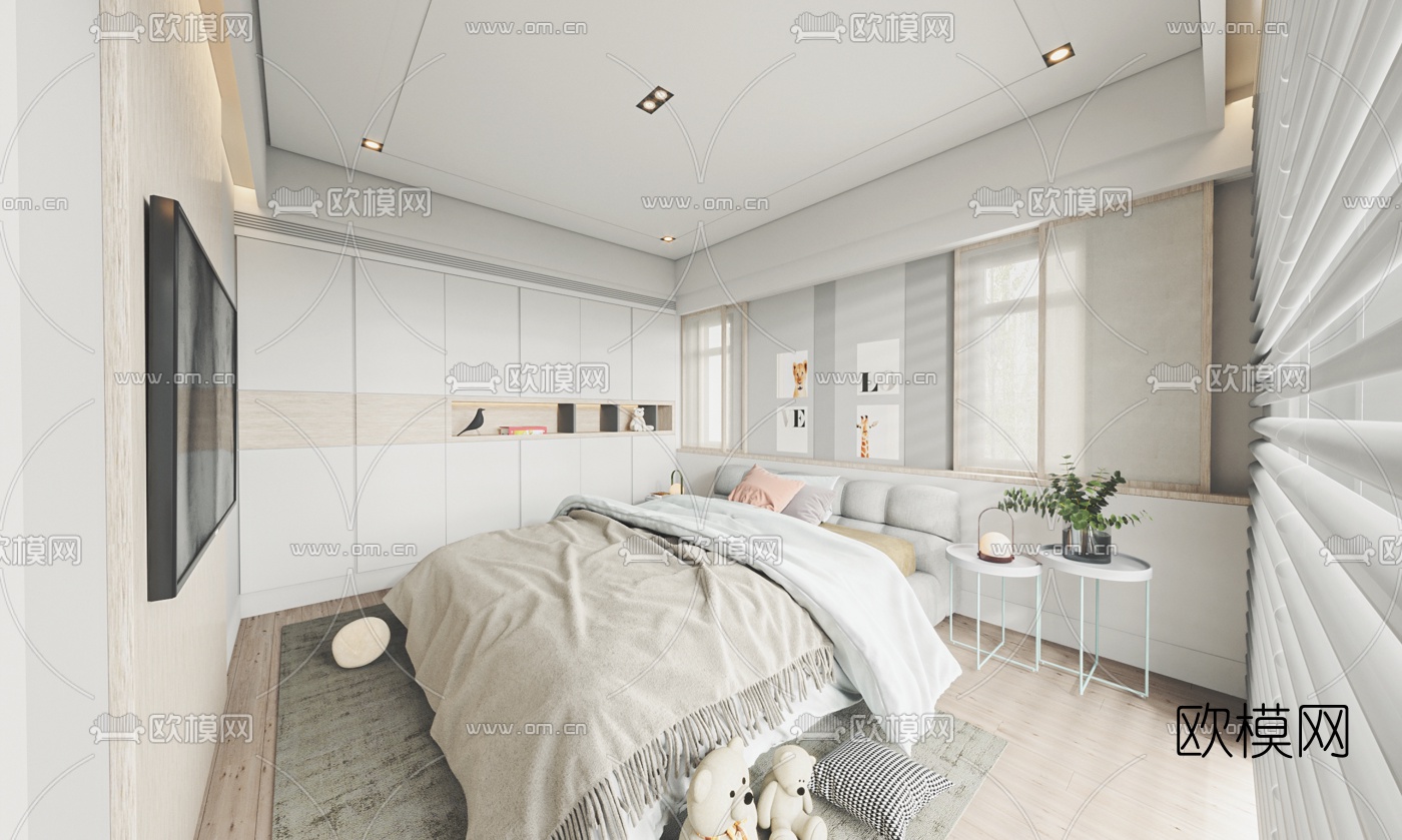 北欧卧室书房3d模型下载（渲染图2）