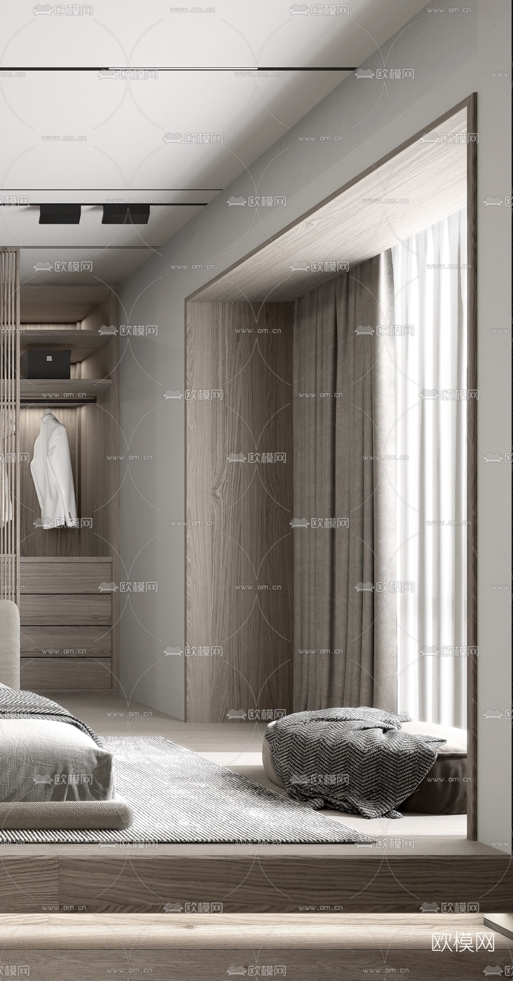 日式榻榻米卧室3d模型下载（渲染图4）