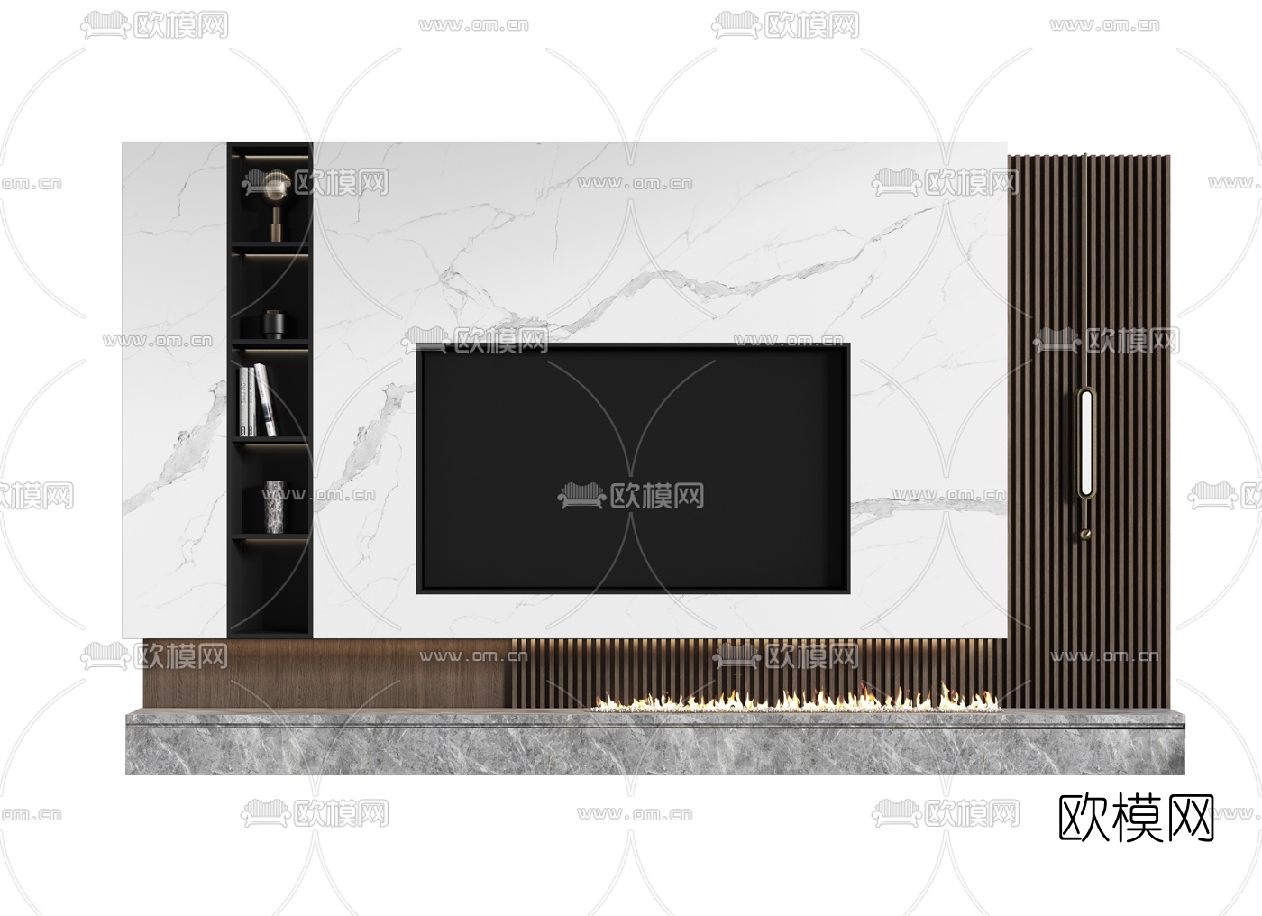现代电视背景墙su模型下载（渲染图1）