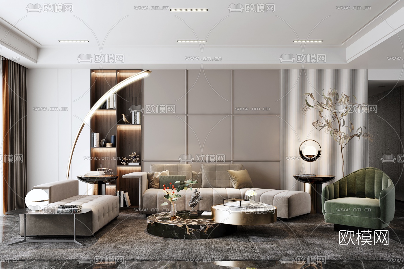 现代轻奢布艺沙发组合3d模型下载