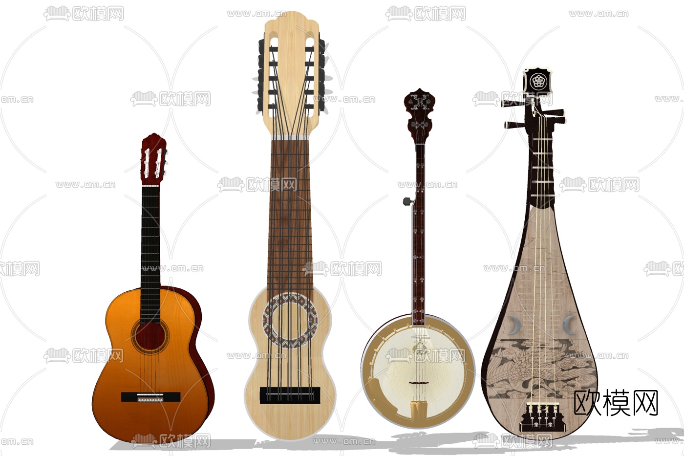 现代琵琶吉他su模型下载