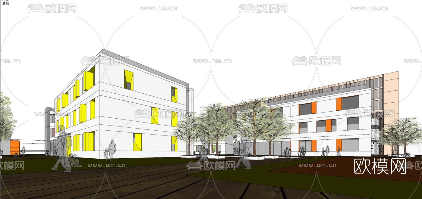 现代幼儿园外观su模型下载（渲染图2）