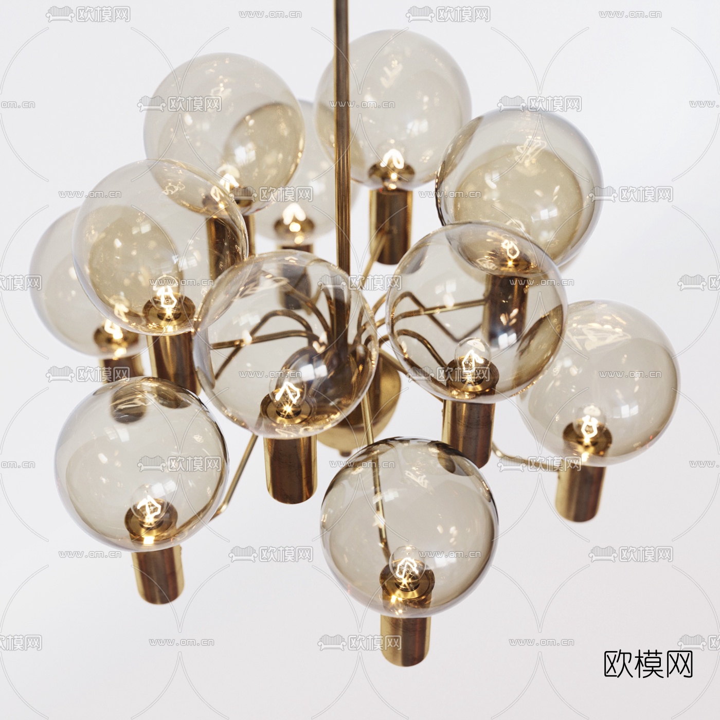 现代金属多头吊灯3d模型下载（渲染图2）