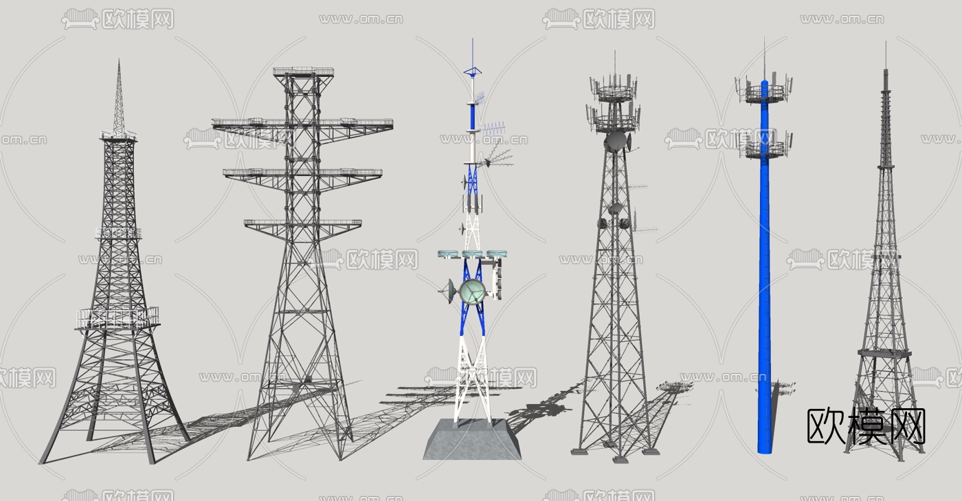 现代信号发射塔高压电塔基站su模型下载