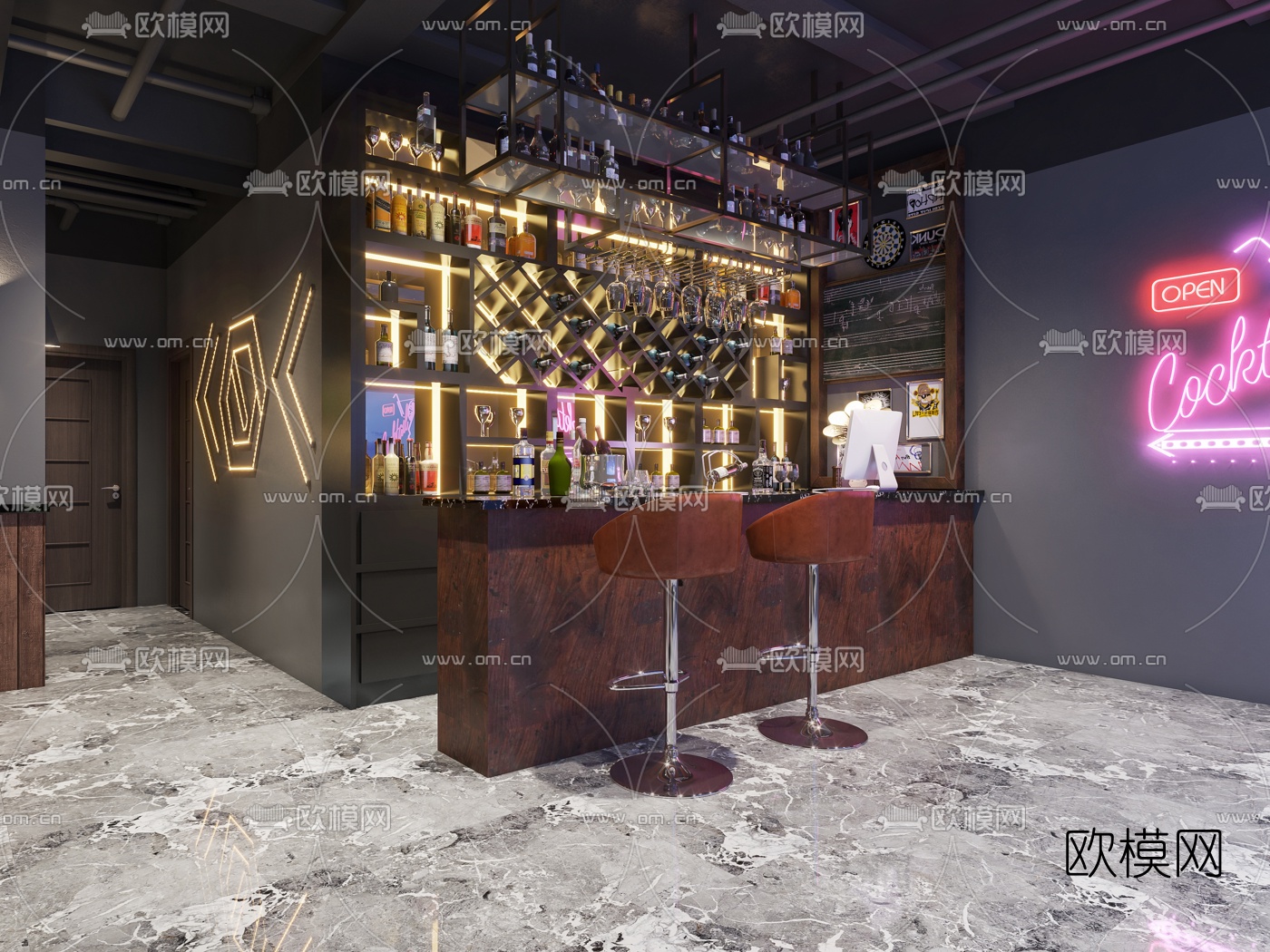 工业风音乐餐吧3d模型下载（渲染图2）