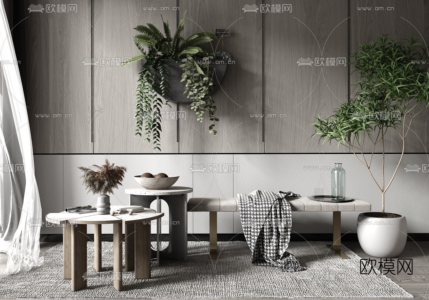 现代沙发凳床尾凳圆几3d模型下载