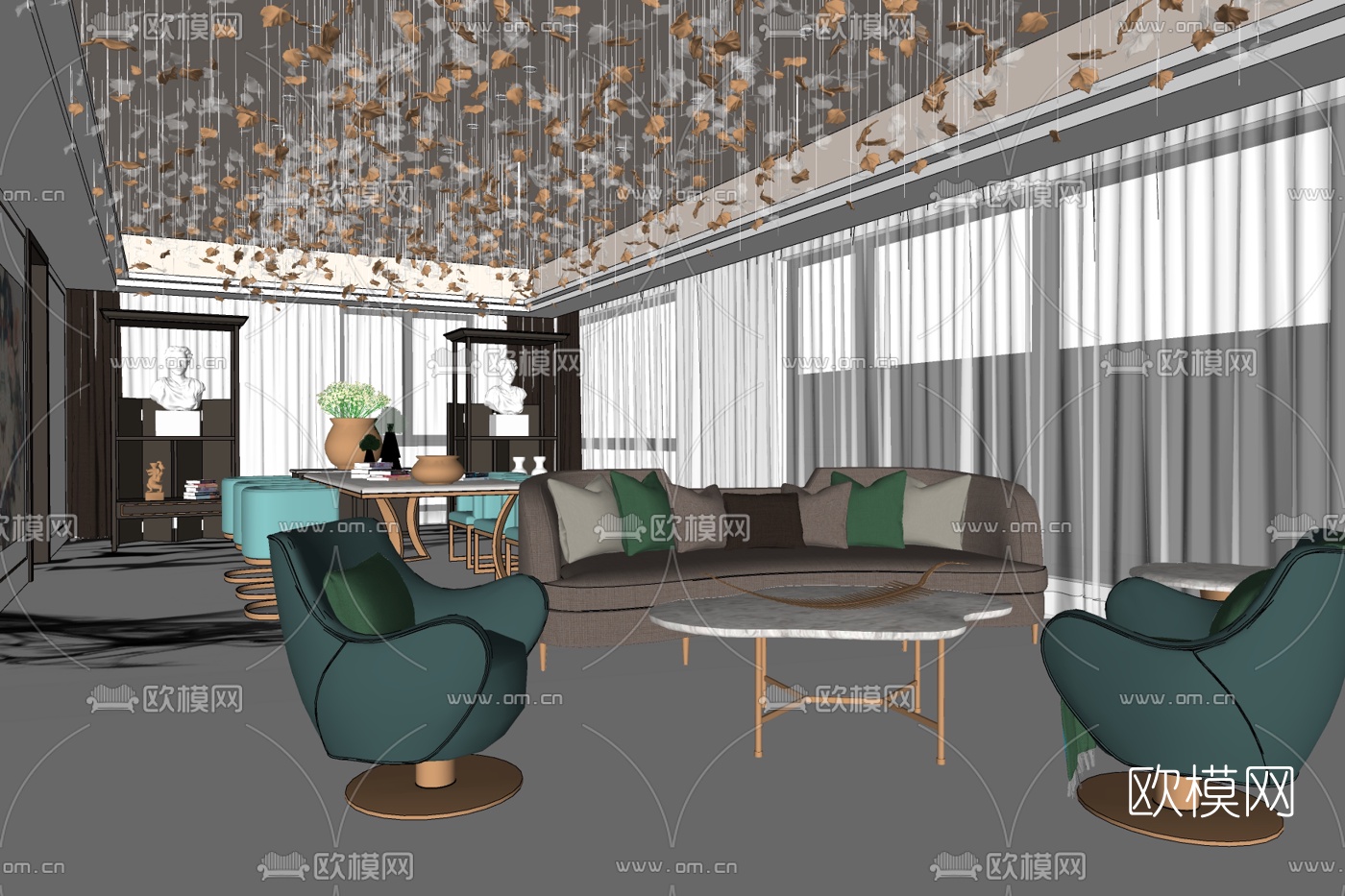 现代简约客厅免费su模型下载