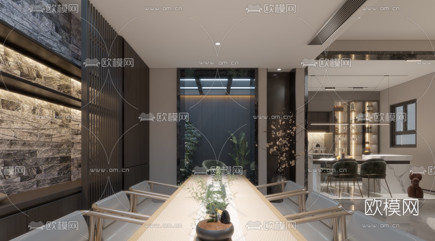 新中式别墅地下茶室品酒室3d模型