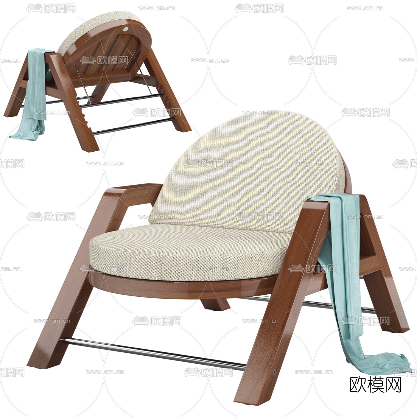 现代布艺休闲椅3d模型下载（渲染图1）
