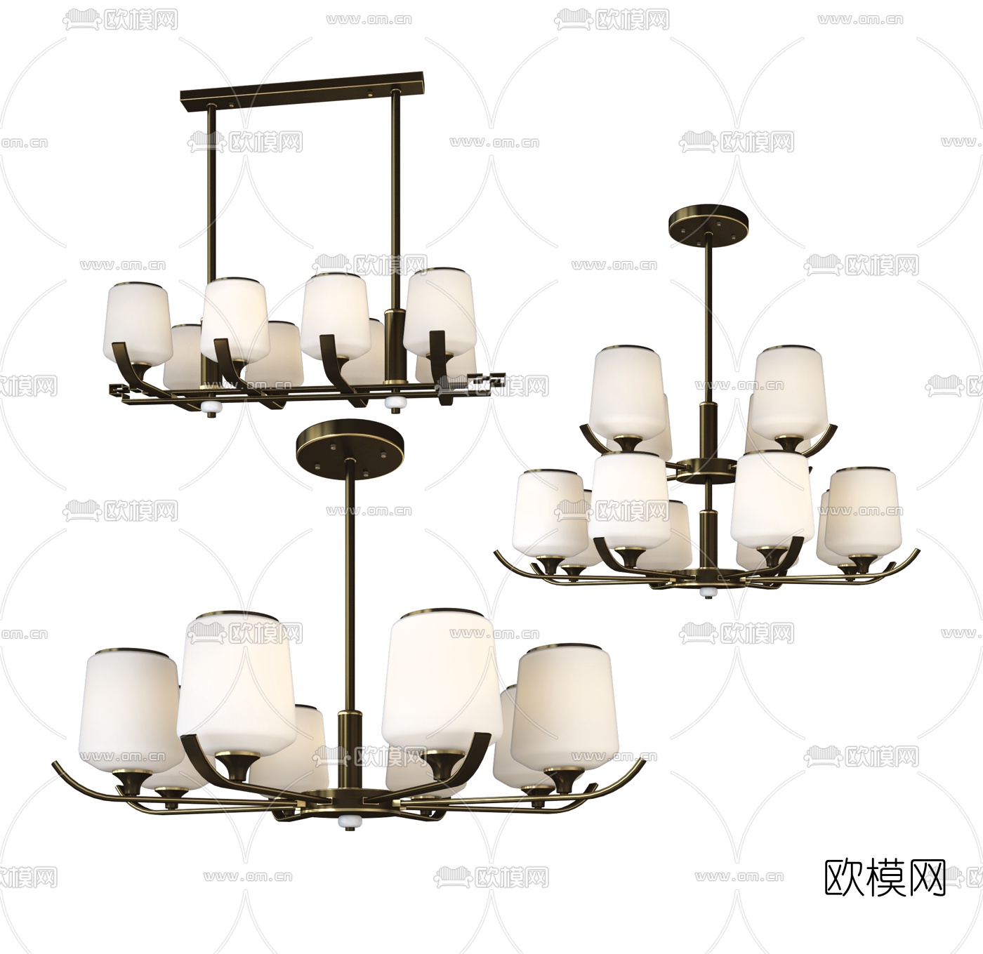 新中式多头吊灯3d模型下载