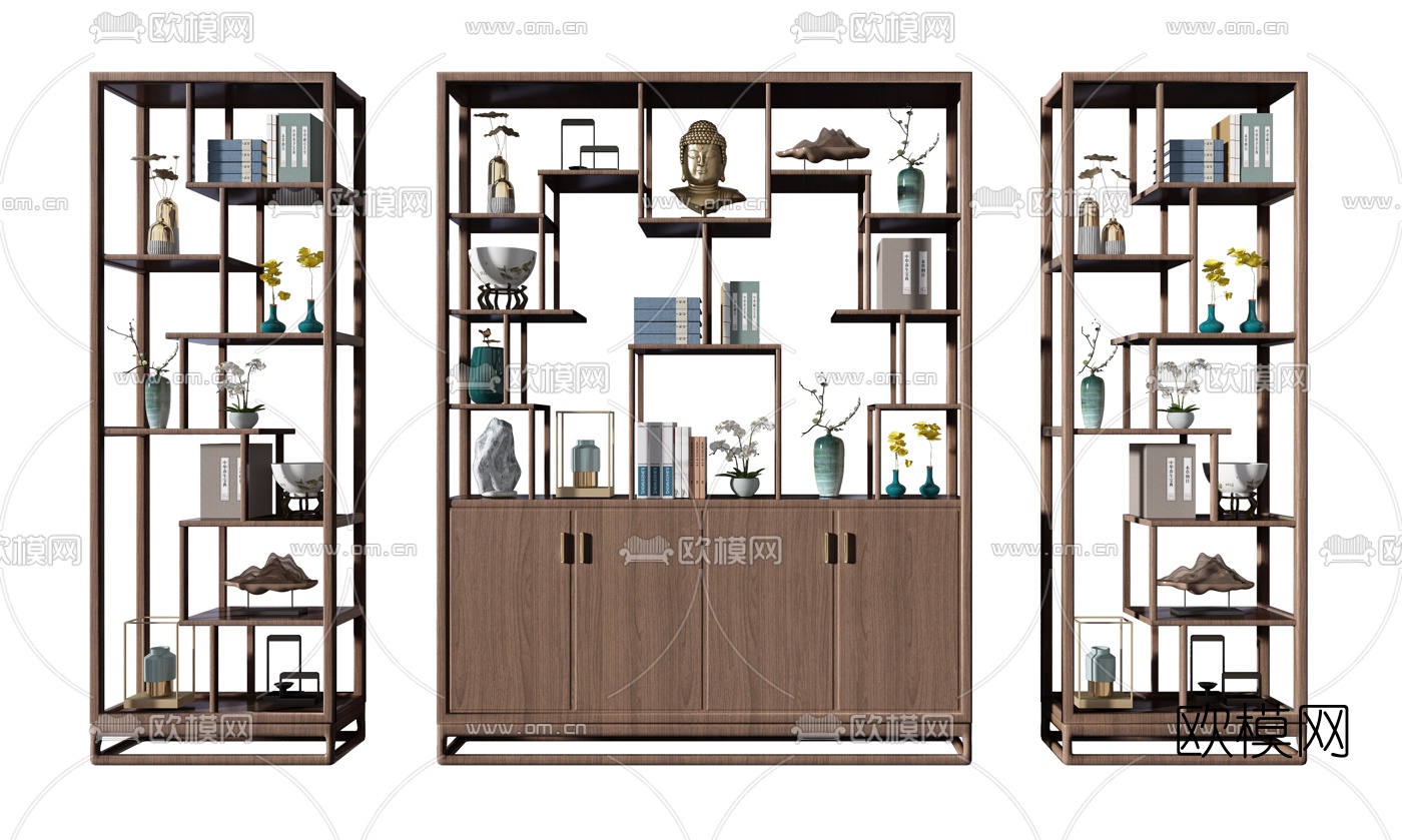 新中式实木博古架3d模型下载