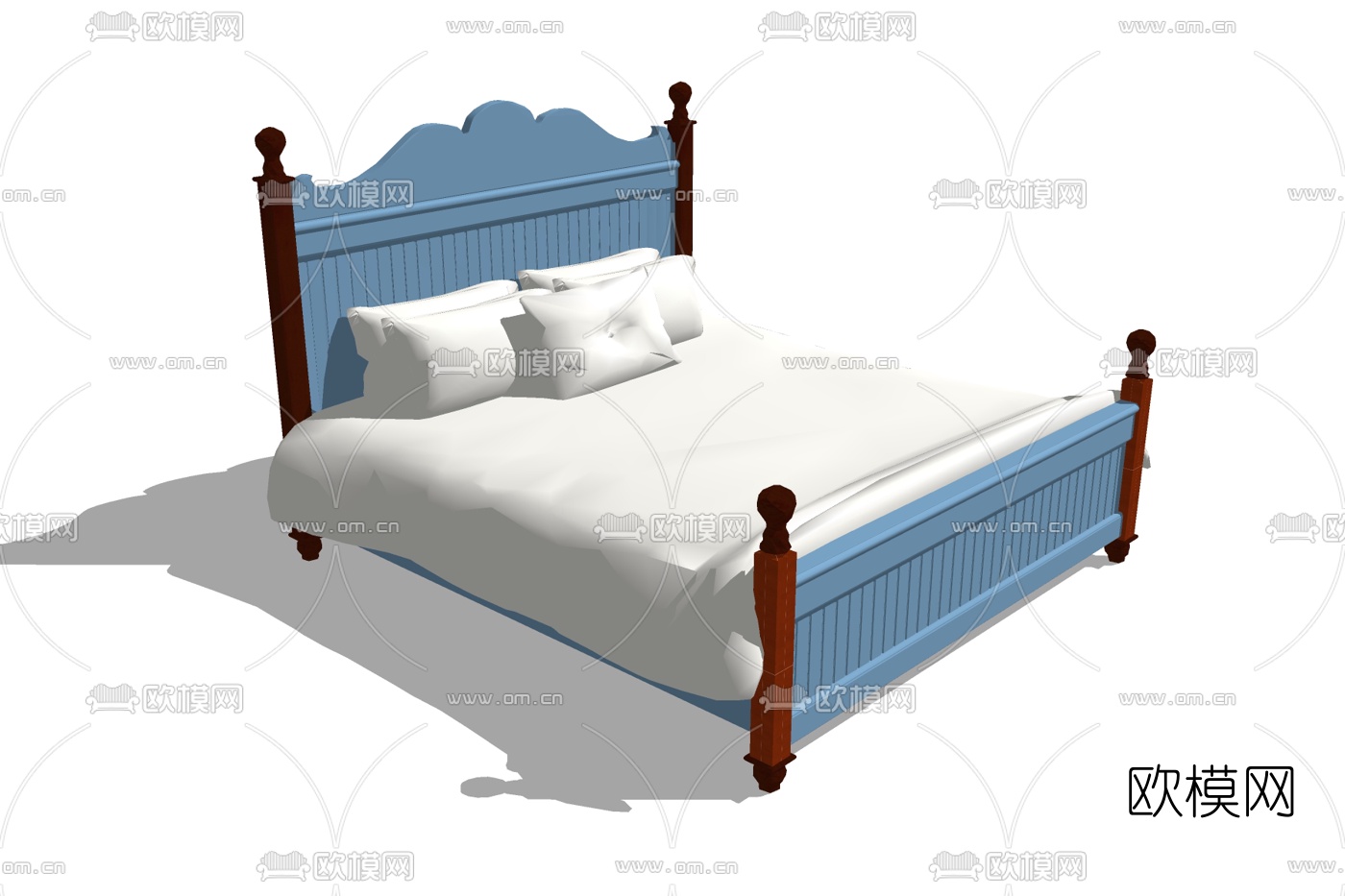 简欧布艺双人床su模型下载