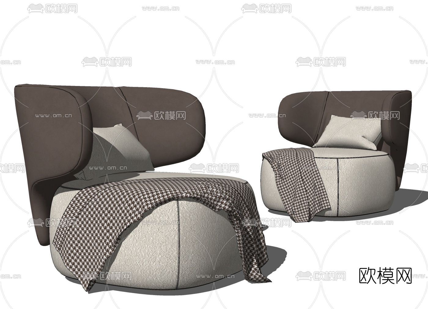 现代布艺休闲沙发su模型下载（渲染图2）