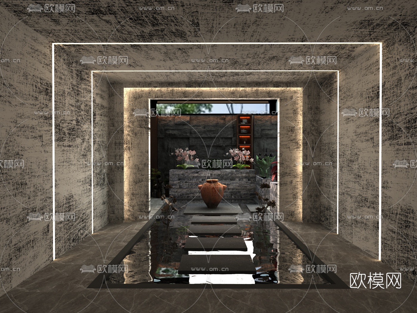 现代下沉花园免费3d模型下载