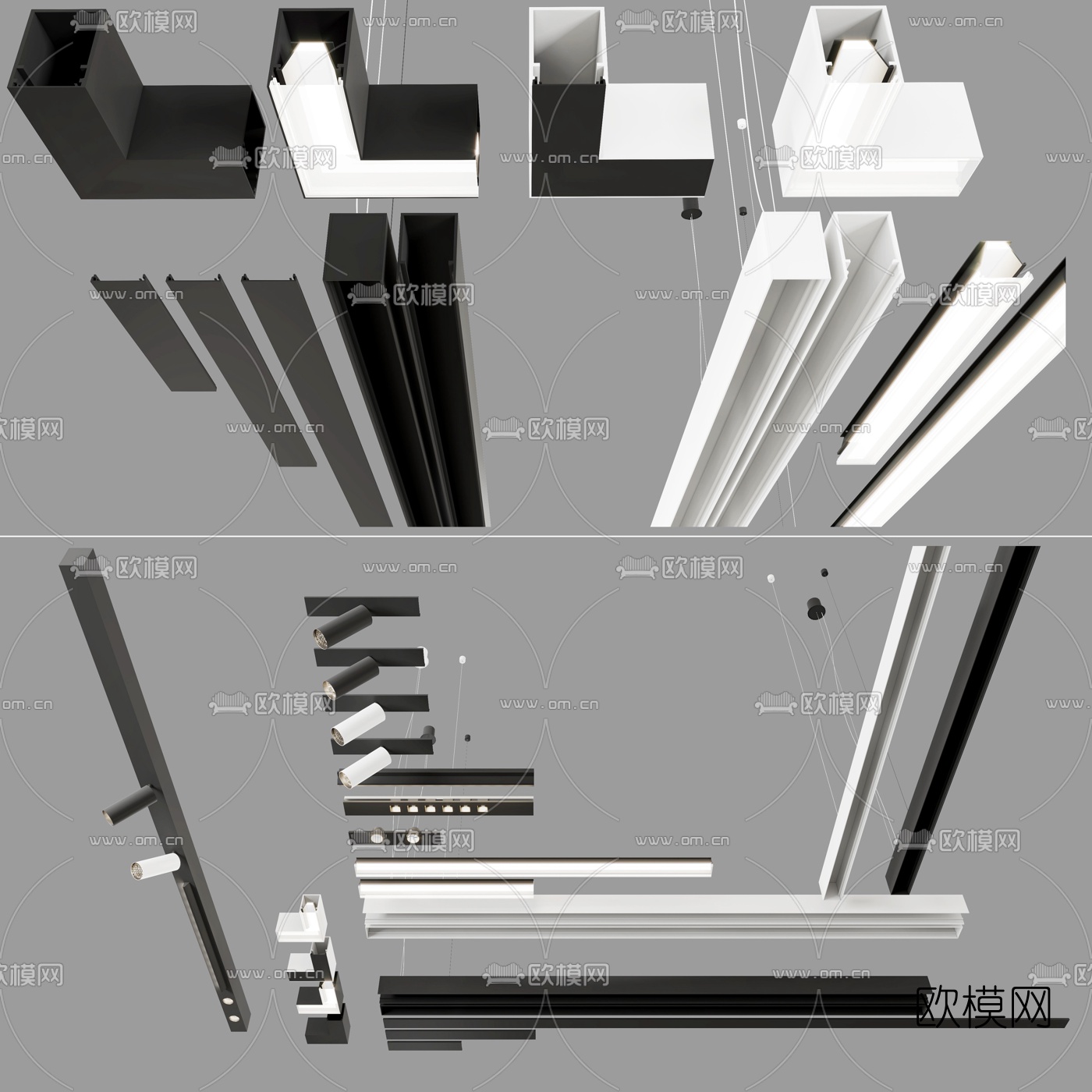 现代办公条形吊灯射灯3d模型