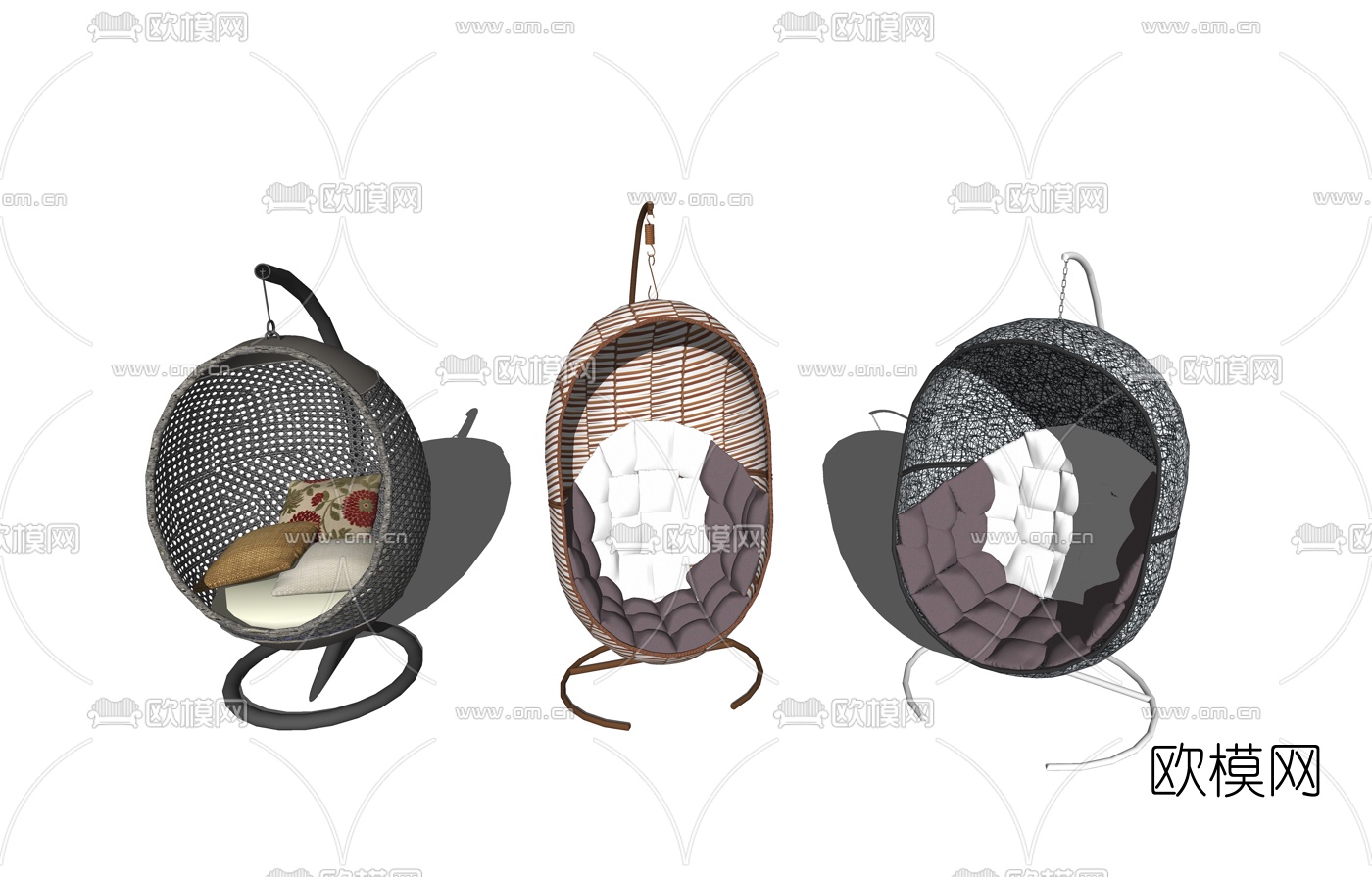 现代藤编休闲吊椅su模型下载