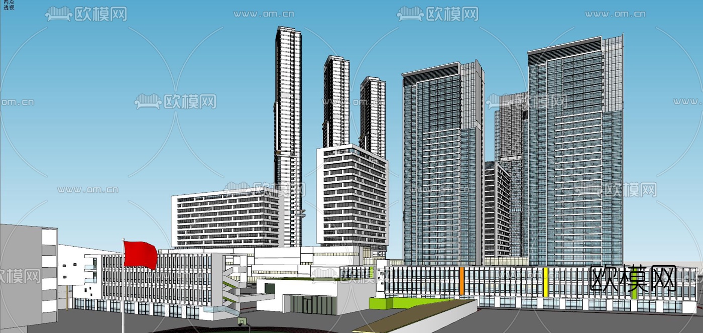 现代办公园区鸟瞰su模型下载（渲染图2）