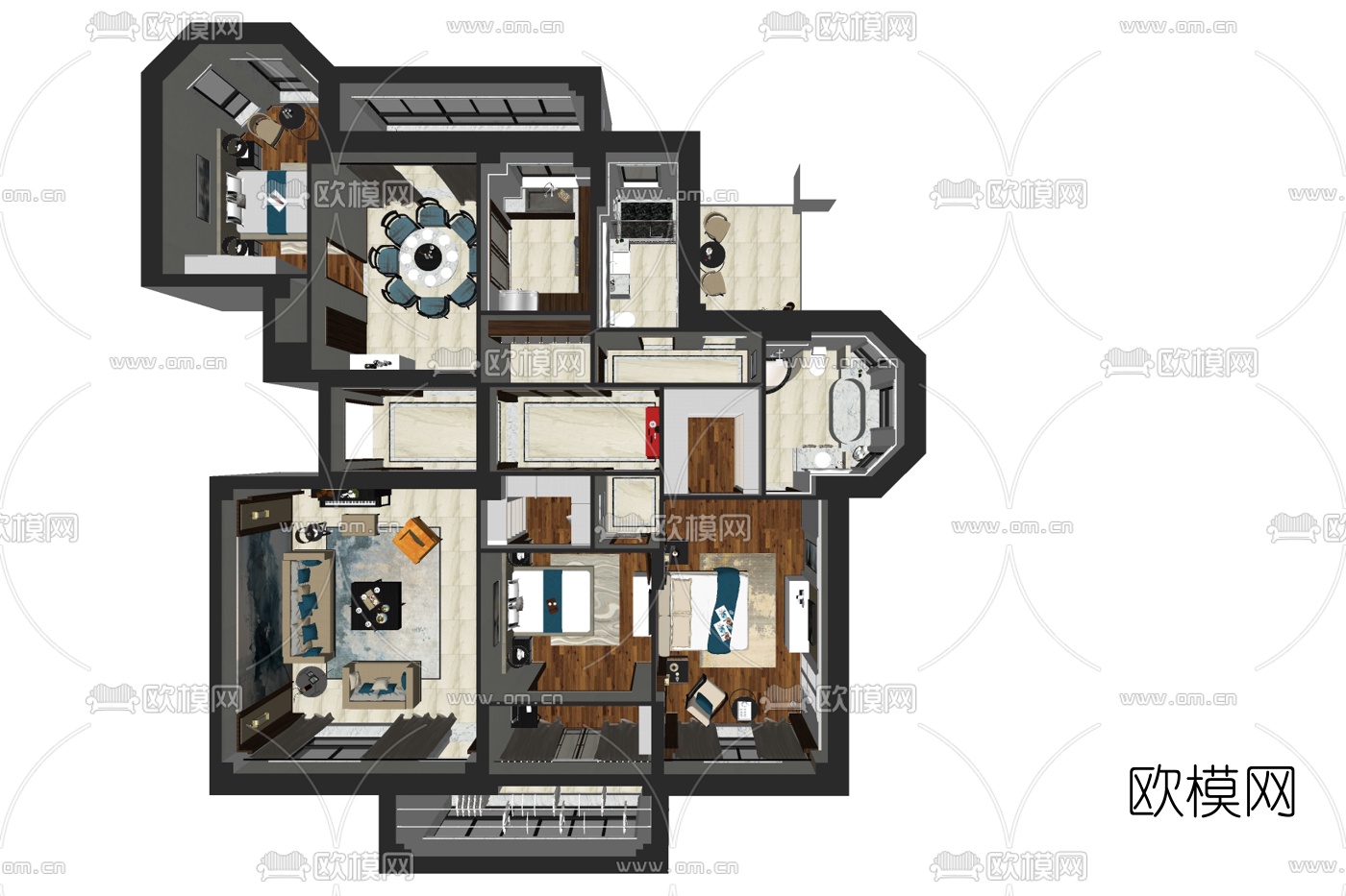 现代公寓整装su模型下载