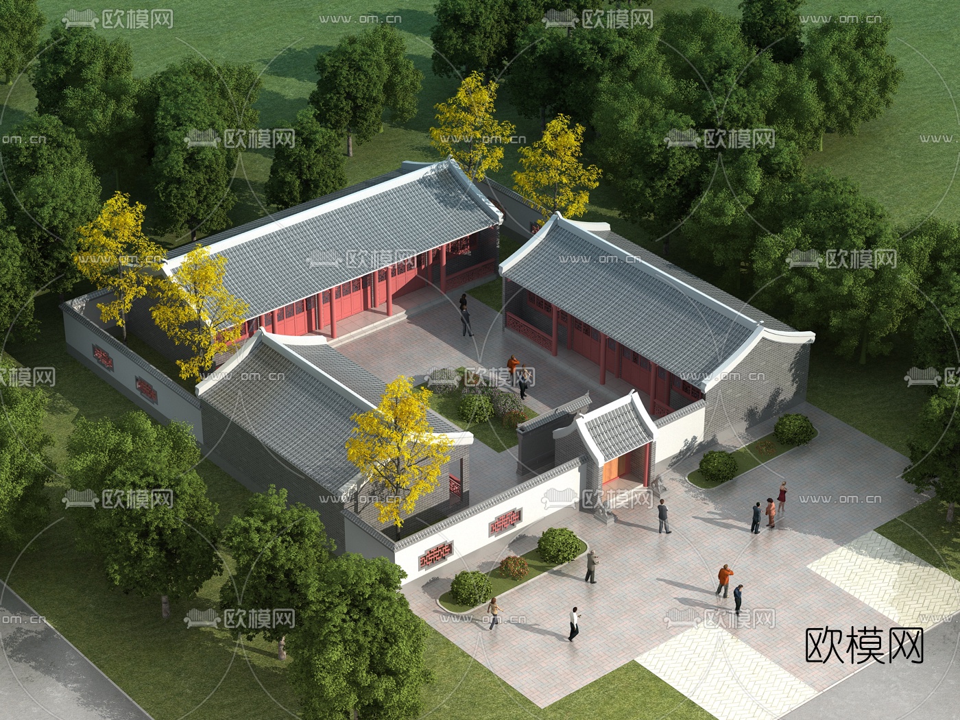 中式古建四合院鸟瞰3d模型