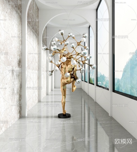 现代金属抽象雕塑落地灯3d模型下载