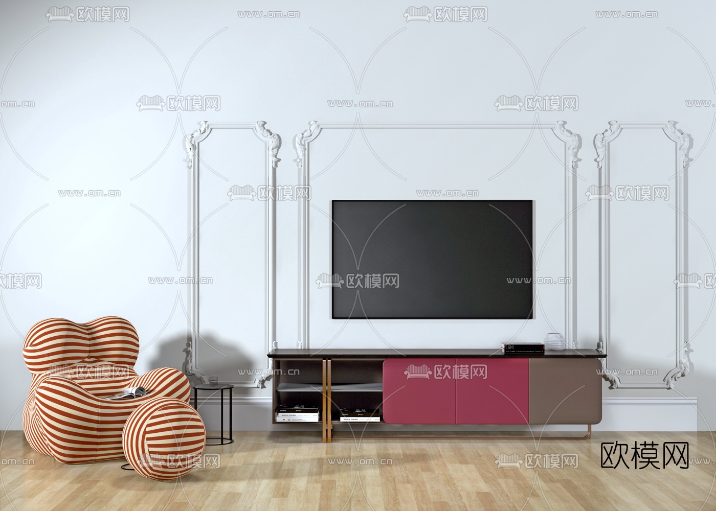 现代轻奢电视柜su模型下载（渲染图1）