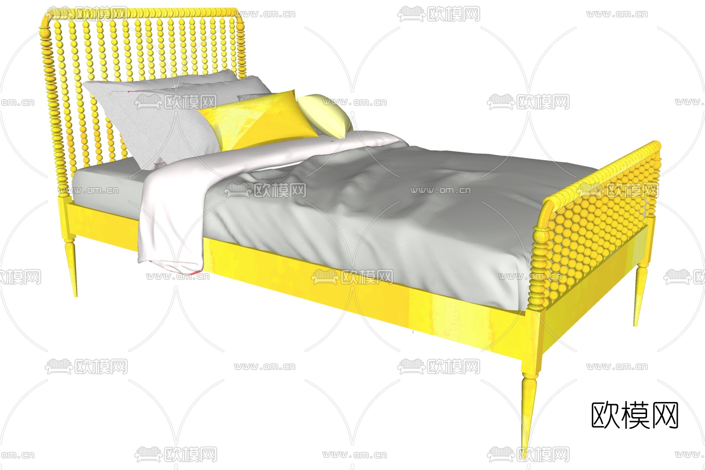 现代金属单人床su模型下载