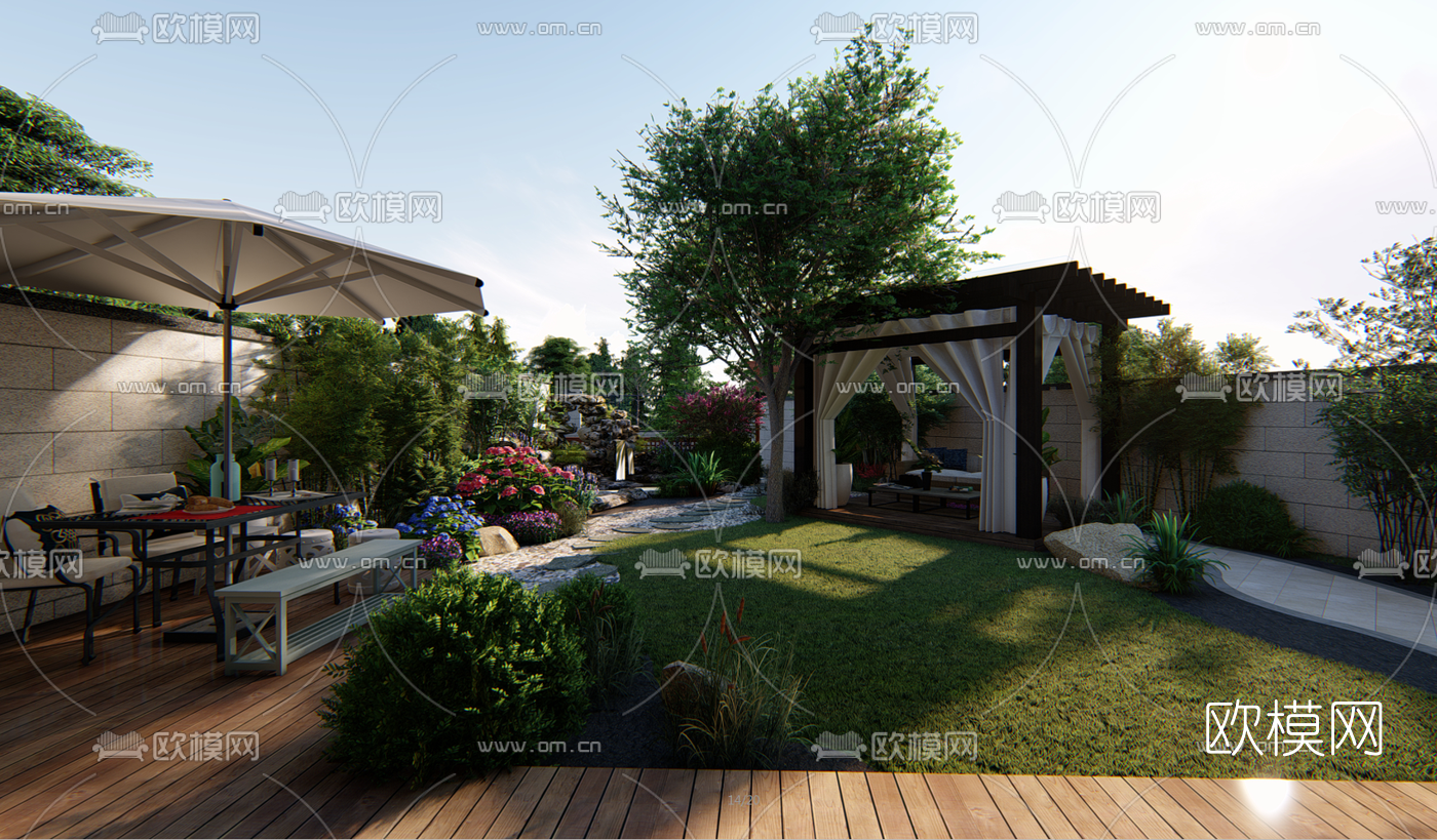 美式庭院景观su模型下载（渲染图2）