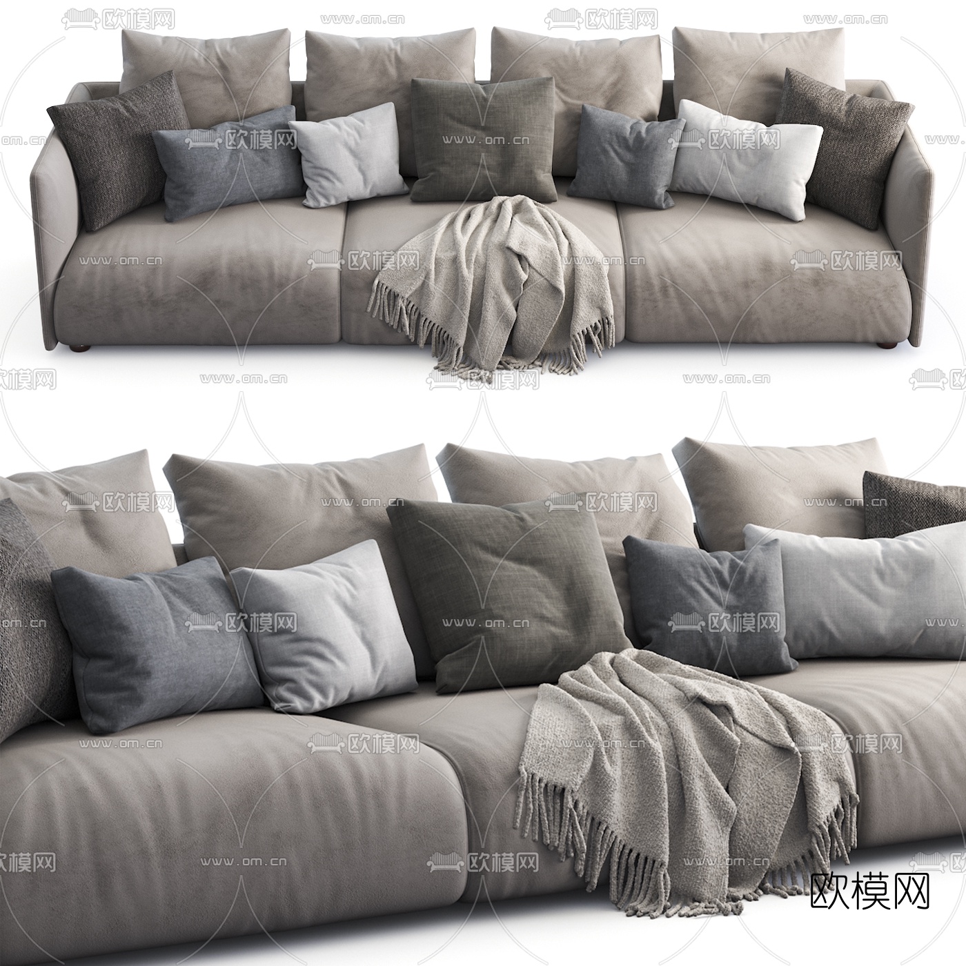 现代布艺多人沙发 三人沙发3d模型下载（渲染图2）
