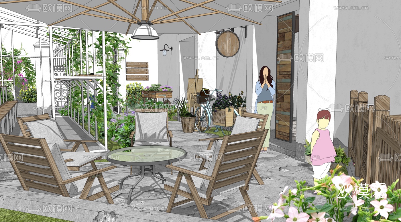 现代咖啡厅庭院景观su模型下载（渲染图1）