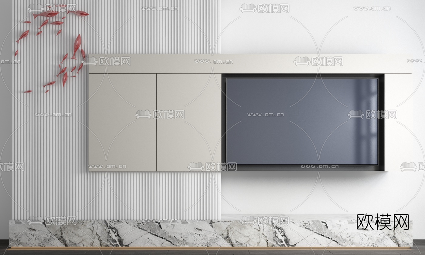 现代大理石电视背景墙3d模型