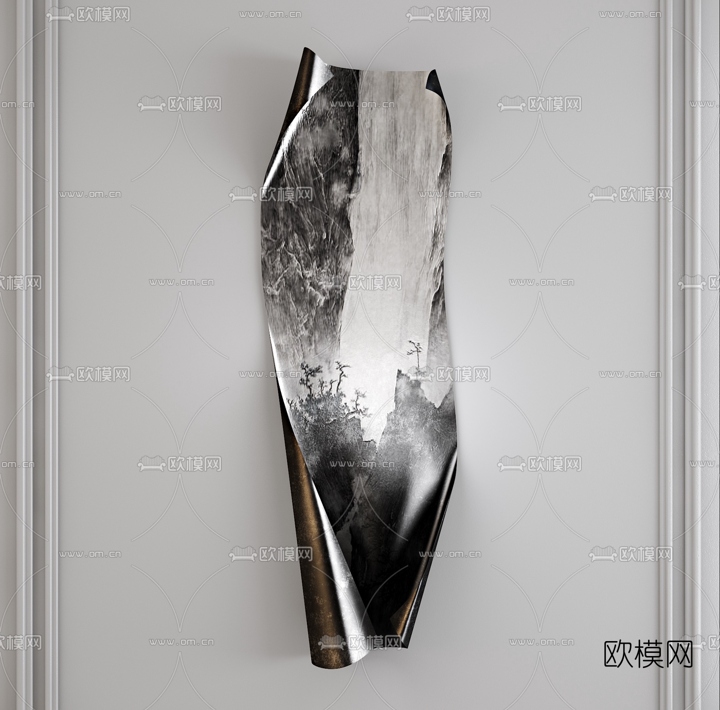 新中式水墨画墙饰挂件3d模型