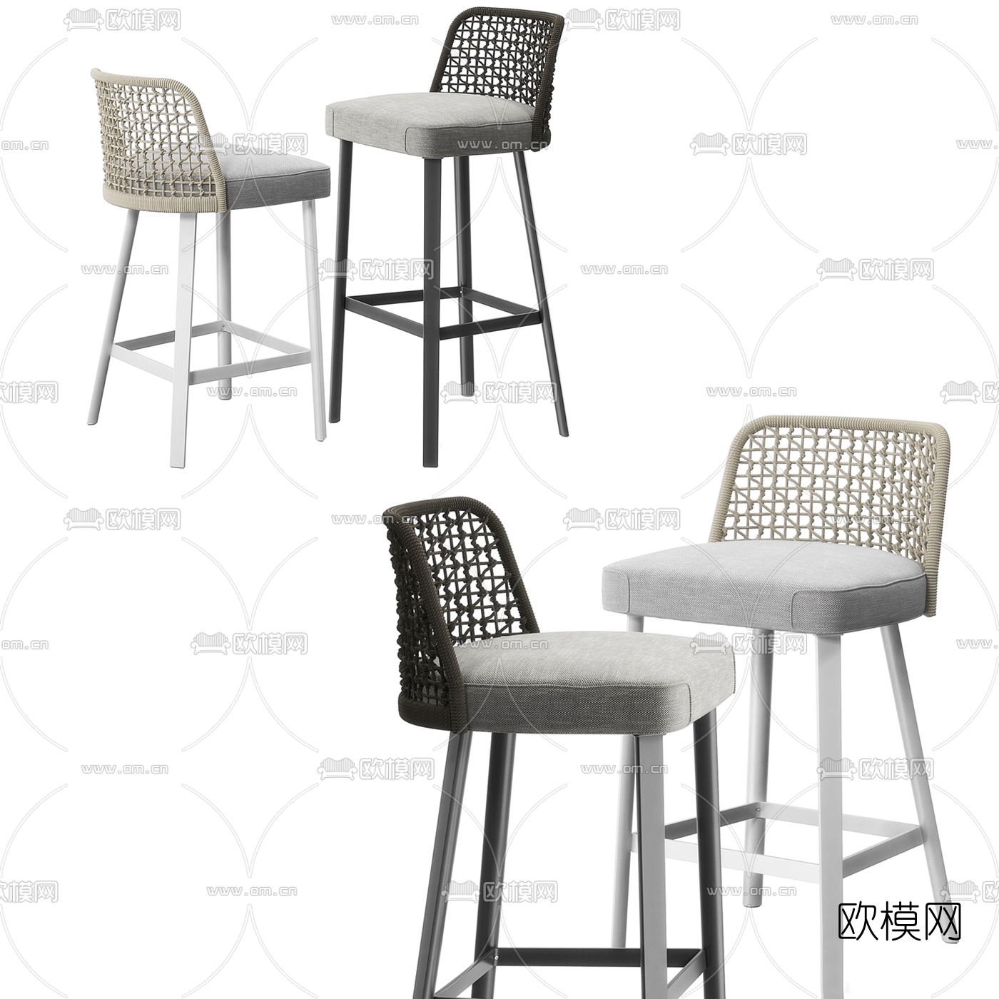 现代布艺吧台椅3d模型下载