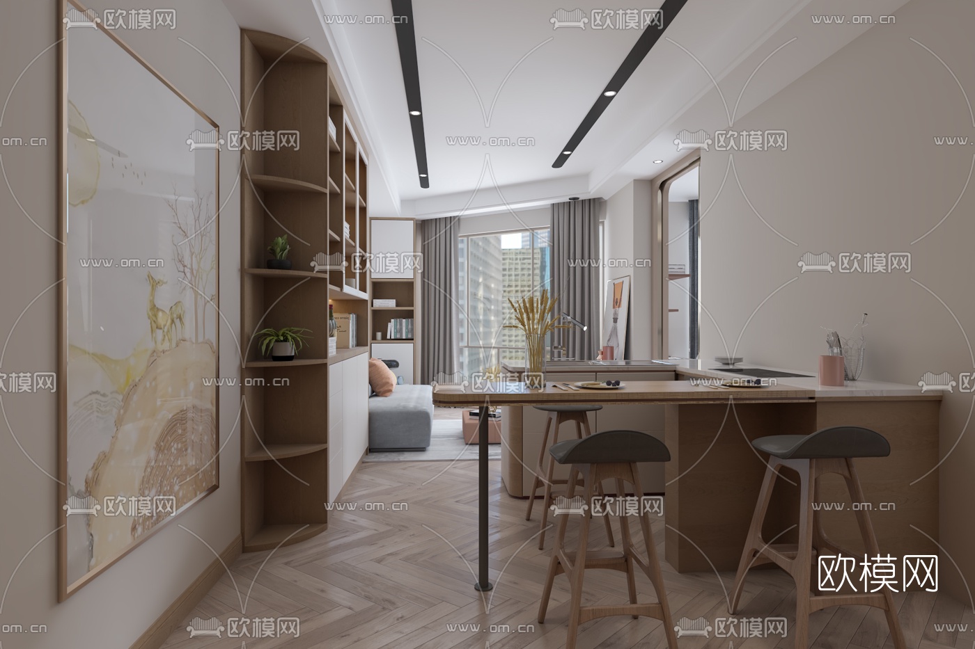 现代公寓客厅餐厅卧室3d模型