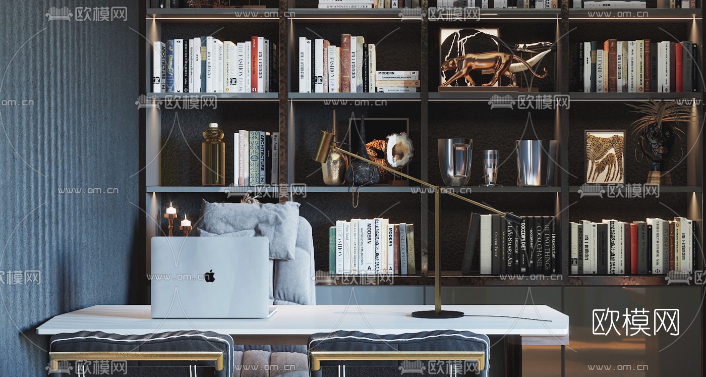 后现代书房3d模型下载（渲染图1）