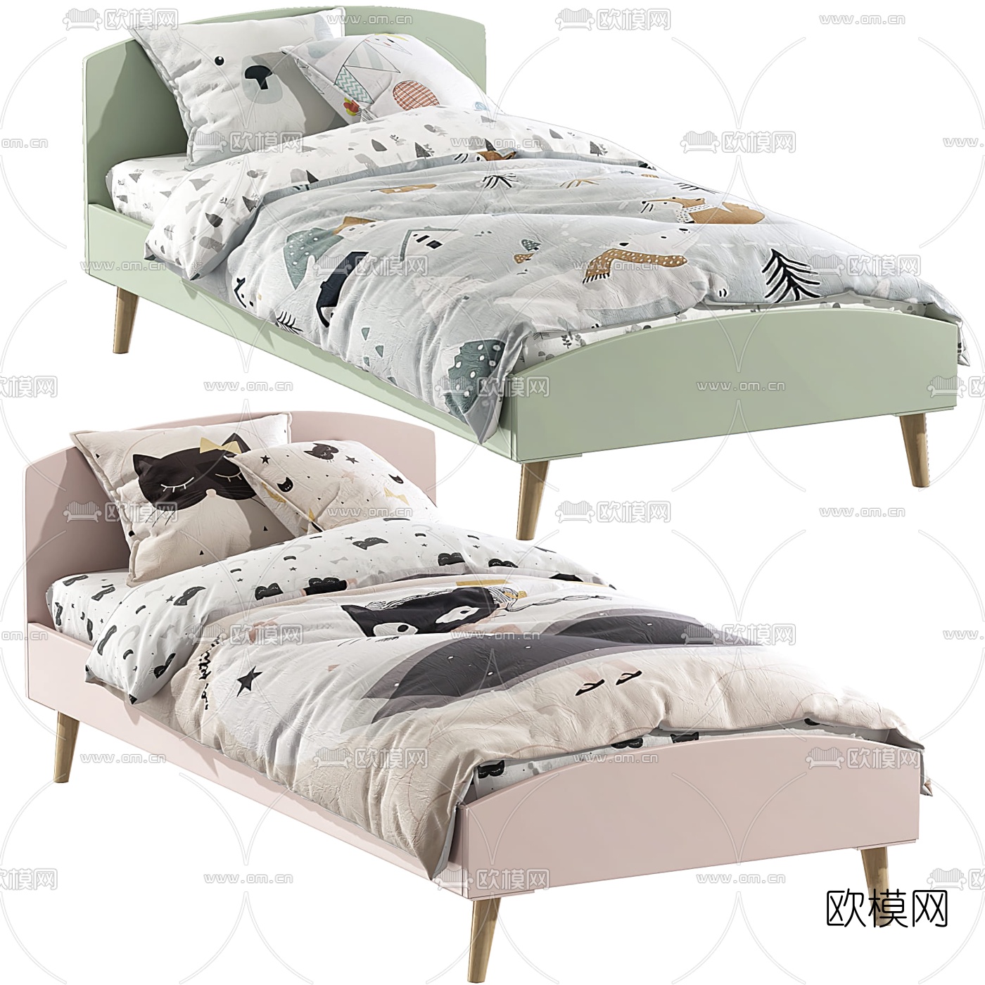 北欧布艺儿童单人床3d模型下载
